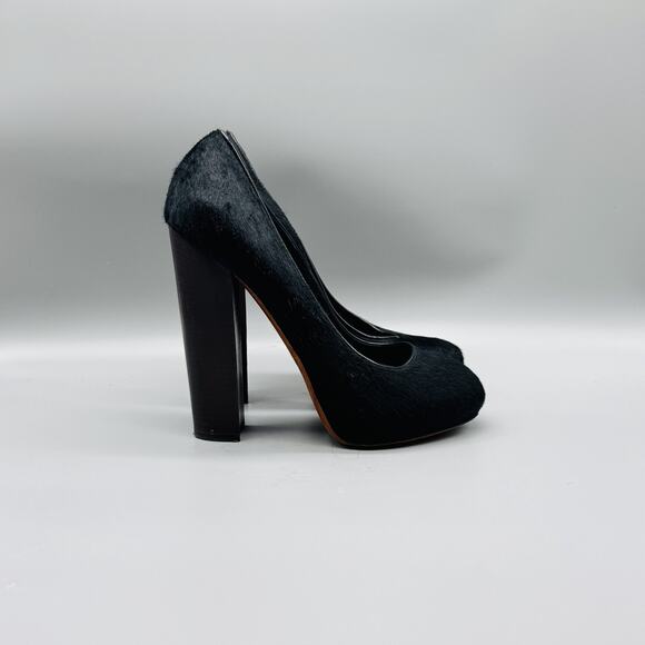 Brian Atwood Shoes Womens 9.5 Black Block Heel Round Toe Pony Hair Italy - Picture 1 of 13